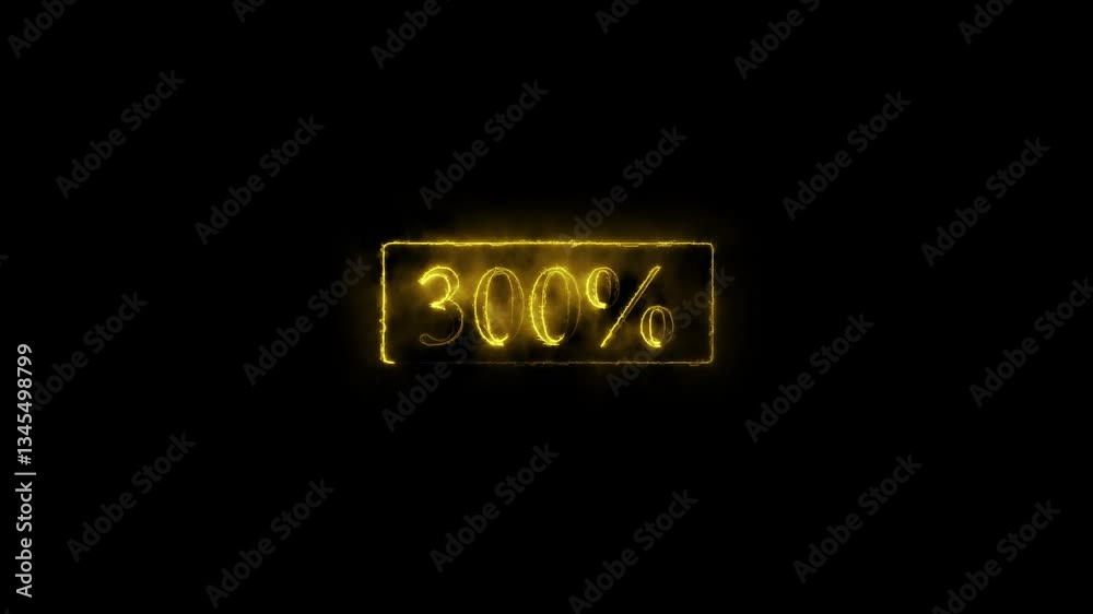 Glowing 300% increase icon animation – progress and success symbol Glowing 300% increase icon animation – progress and success symbol
