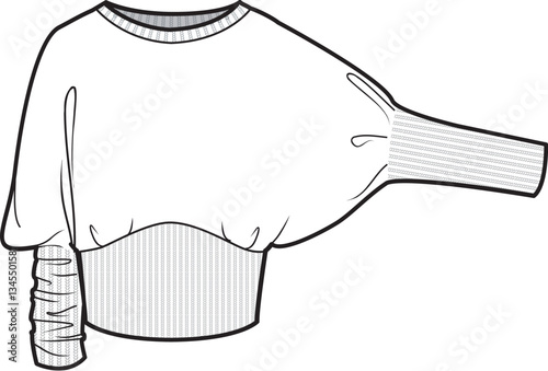 Women Sweater Off Shoulder Top, production drawing, Women, Bat wings technical drawing / flat sketch /CAD / ADOBE Illustrator vector digital download	
