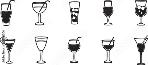 A Collection of Black and White Cocktail Glasses. Each Design Highlights Unique Elegance.