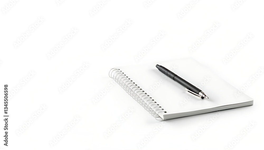 Blank Spiral Notebook with a Pen on a White Background, Perfect for Notes or Sketching Blank Spiral Notebook with a Pen on a White Background, Perfect for Notes or Sketching
