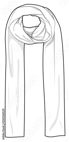 Women scarf, production drawing, technical drawing / flat sketch /CAD / ADOBE Illustrator vector digital download