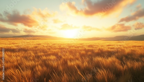 Wheat field with sunset agriculture natural farm landscape beauty sky