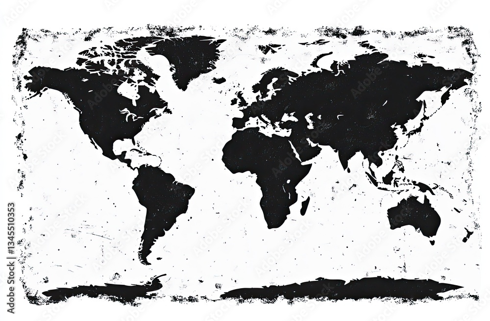 Grunge-style world map illustration. Grunge-style world map illustration.