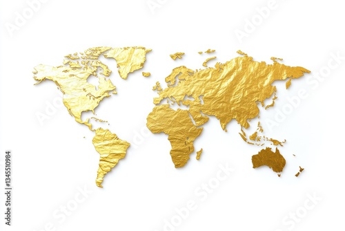 Gold foil world map on white background. (4)
