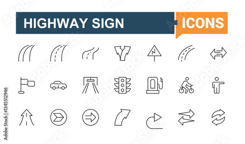 Road Sign icon set in linear style. Included navigator, direction, street, traffic, mark, sign and more. Outline icons in linear style. Traffic Sign vector icon set. Signs for web and mobile app.