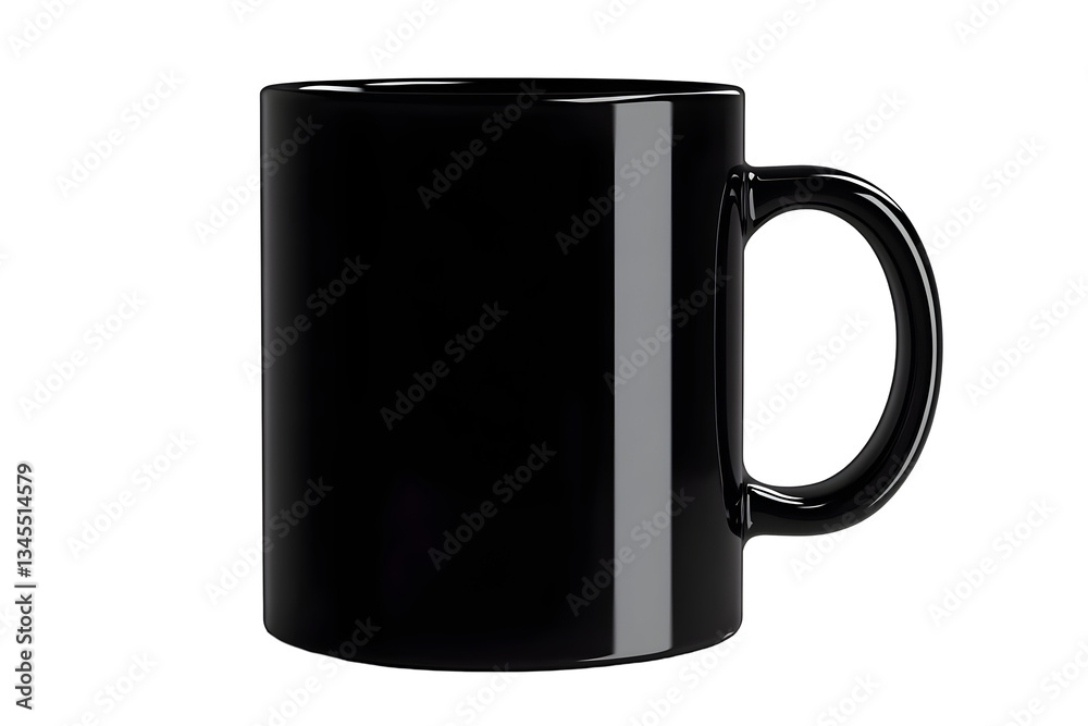 3D Rendering Glossy Black Mug Simple Ceramic Coffee Cup Drinkware with Handle Isolated in Transparent Background for Hot Beverages 3D Rendering Glossy Black Mug Simple Ceramic Coffee Cup Drinkware with Handle Isolated in Transparent Background for Hot Beverages