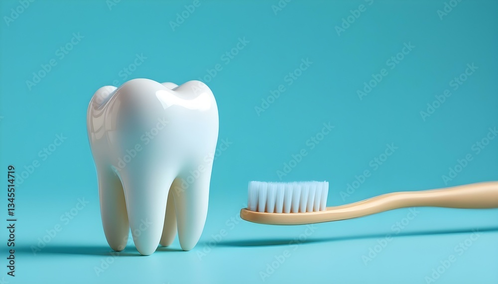 A blue backdrop with a toothbrush and a tooth, emphasizing the importance of dental care and hygiene A blue backdrop with a toothbrush and a tooth, emphasizing the importance of dental care and hygiene