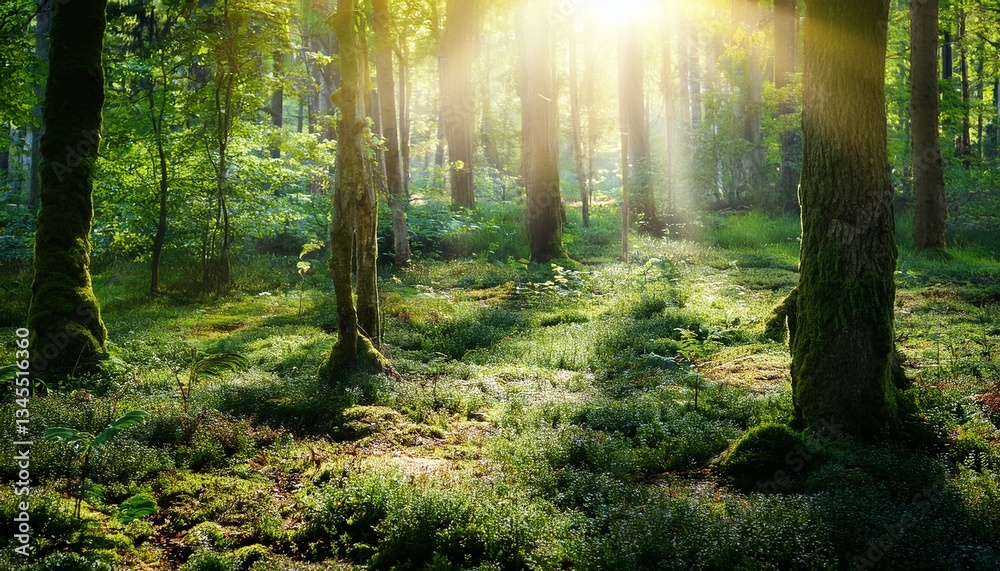 Obraz premium beautiful forest with sunlight and fairy tale mood