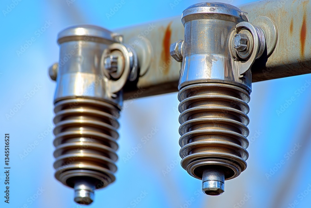 custom made wallpaper toronto digitalClose-Up of Metallic Electrical Insulators Under Bright Blue Sky