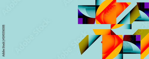Abstract geometric composition with interlocking circular and angular shapes, featuring smooth gradients and sharp contrasts on a white background
