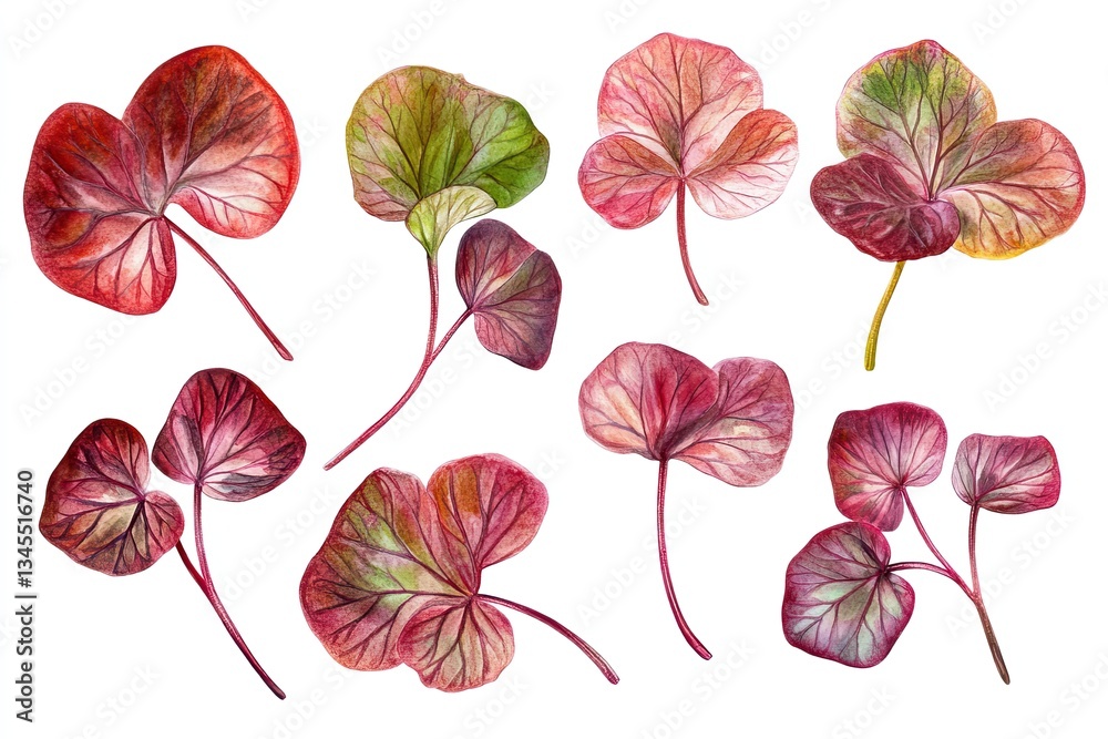 Obraz premium Set of watercolor Sorrel Leaves hand drawn on a white background