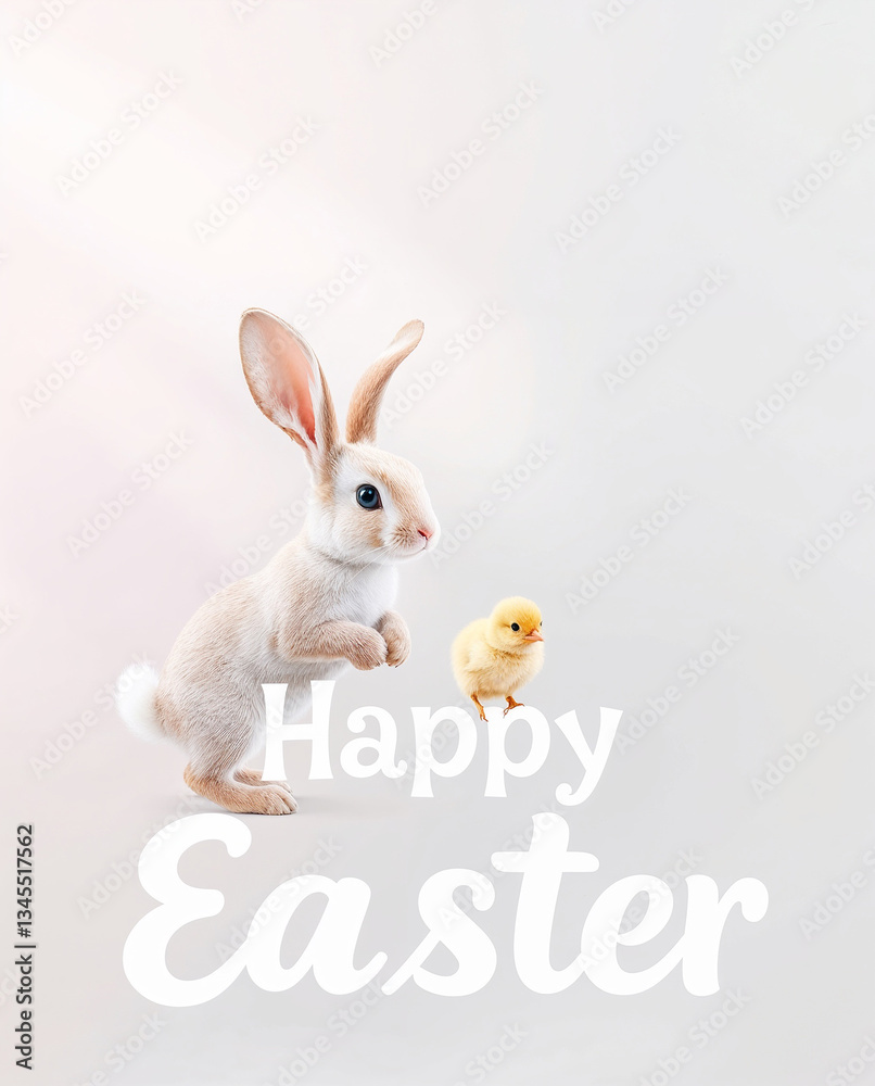Fototapeta premium happy Easter greeting card bunny and chick 