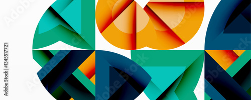 Abstract geometric artwork with interwoven angular and curved shapes, dynamic composition with smooth gradients and bold contrasts