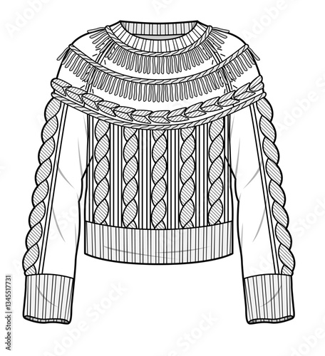 Women Cable Block, production drawing, technical drawing / flat sketch /CAD / ADOBE Illustrator vector digital download