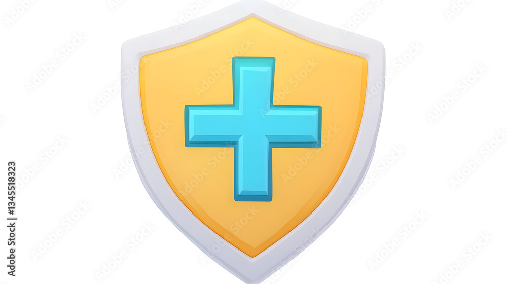 Fototapeta premium 3D Icon of Shield with Plus Sign in Blue and Gold on Transparent Background for Healthcare Symbolizing Medical Protection, Health, and Insurance