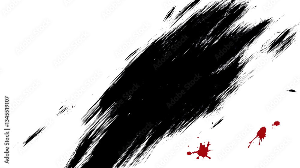 Obraz premium Abstract Illustration White Splash with Red Spots on Black Background Featuring Ink Paint Splatter Graphic Design for Artistic Dirty Texture Backdrop