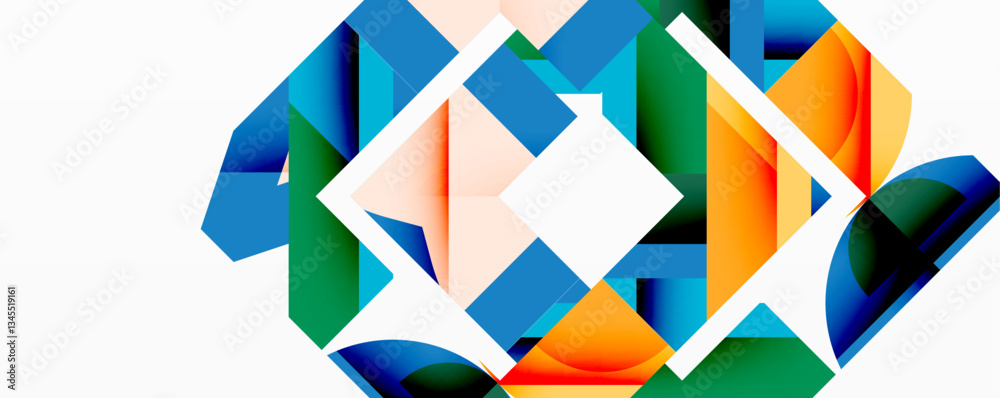 Abstract geometric composition with interlocking circular and angular shapes, featuring smooth gradients and sharp contrasts on a white background Abstract geometric composition with interlocking circular and angular shapes, featuring smooth gradients and sharp contrasts on a white background