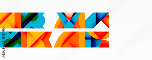 Abstract geometric artwork with interwoven angular and curved shapes, dynamic composition with smooth gradients and bold contrasts