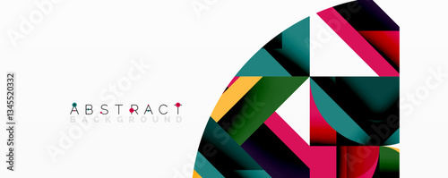 Abstract geometric artwork with interwoven angular and curved shapes, dynamic composition with smooth gradients and bold contrasts