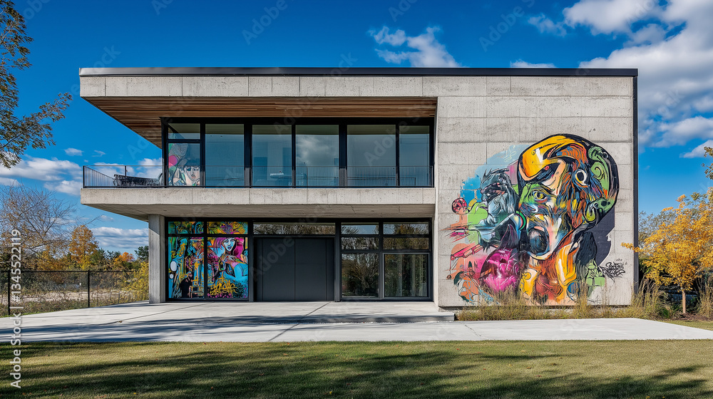 Fototapeta premium Brutalist House, Graffiti Art Facade