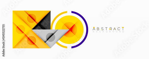 Geometric abstract design with layered triangles, circles, and gradients, forming a structured pattern with sharp contrasts and depth