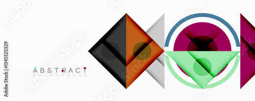 Geometric abstract design with layered triangles, circles, and gradients, forming a structured pattern with sharp contrasts and depth