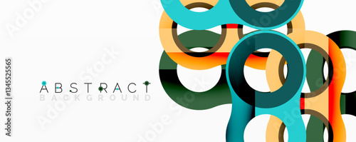 Abstract circle element composition with overlapping circular and tubular shapes featuring smooth gradients, transparency effects, and dynamic layering