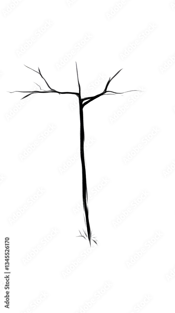 Fototapeta premium Illustration of Bare Tree Silhouette Against Transparent Background a Minimalist Design Featuring Winter Branch Isolated on Dark Background