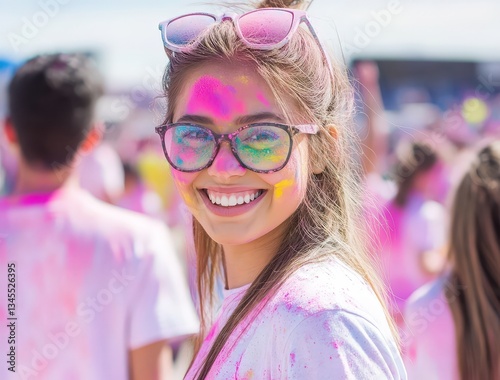 Colorful Holi Festival Girl Smiling