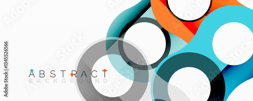 Abstract circle element composition with overlapping circular and tubular shapes featuring smooth gradients, transparency effects, and dynamic layering