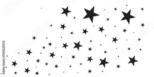 Abstract silhouette black flying stars different shape on white background