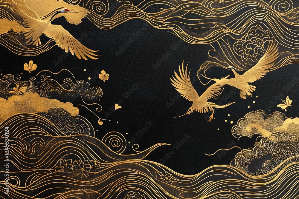 Fototapeta premium Luxury gold oriental background vector. Chinese