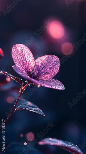 delicate hydrangea flowers in vivid purple tones, illuminated by soft light, focus on elegance and beauty