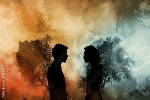 High Detail Picture of Silhouette of a Couple in Marriage Clash, Facing Divorce or Separation