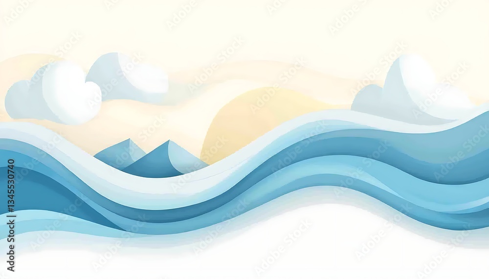 Paper Waves for Coastal Scene, Calm Sky. Paper Waves for Coastal Scene, Calm Sky.