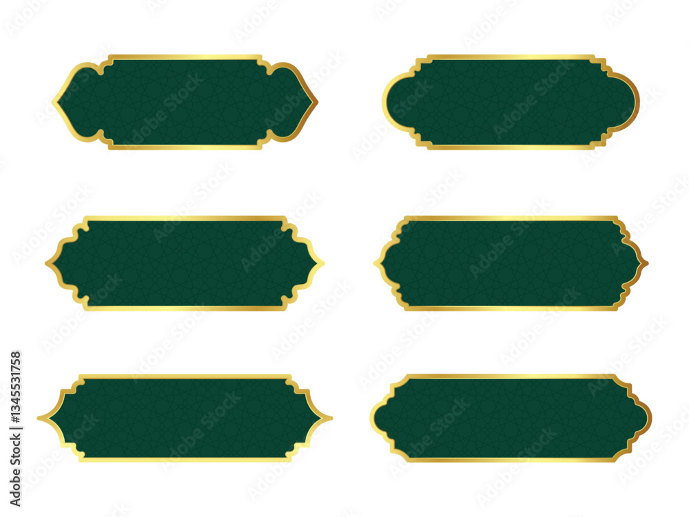 islamic gold and green border frame ornament label sign collection.green luxury islamic arch border frame ornament label decoration