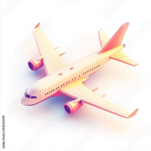 A colorful airplane. A toy-like image that can be used as an icon. Good design usability. Passenger plane.