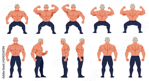 Strong muscular man character design in flat style vector art