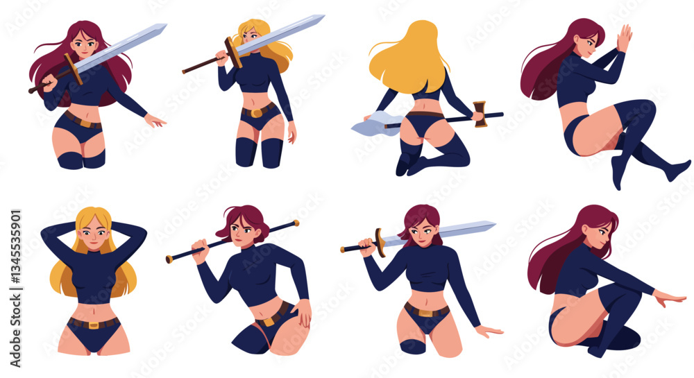 Fototapeta premium Character design showcasing dynamic poses in flat style vector illustration