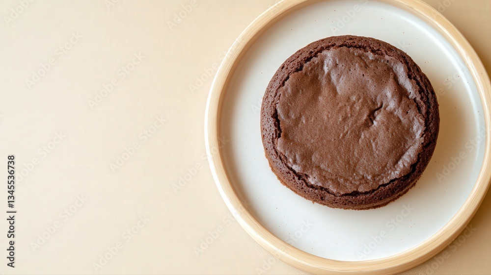 Overhead View of a Single Dark Chocolate Brownie on a Beige Background Overhead View of a Single Dark Chocolate Brownie on a Beige Background