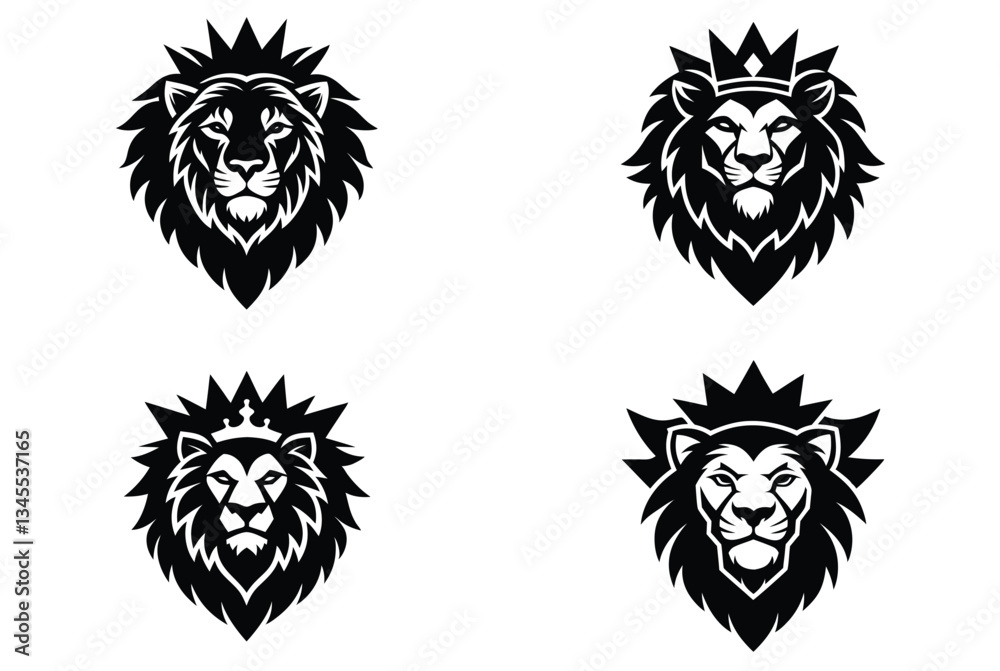 Fototapeta premium lion head crown set vector art illustration 