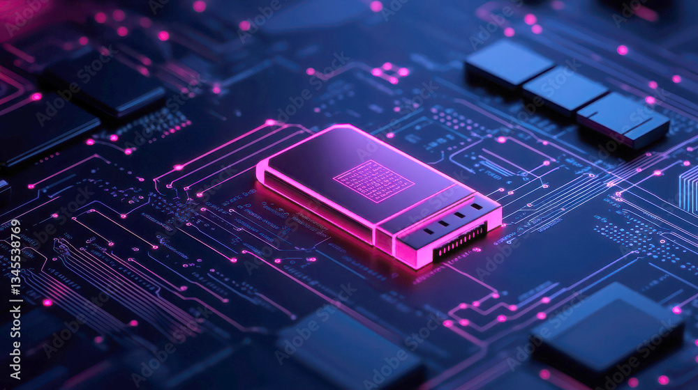Futuristic electronic circuit board with vibrant digital design. Futuristic electronic circuit board with vibrant digital design.