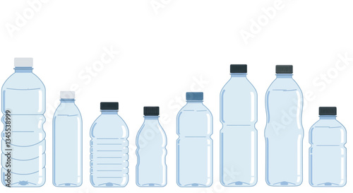 Water bottle designs showing size variation in flat vector illustration style