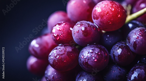 Wallpaper Mural Juicy Grape: A close-up shot of ripe, juicy red grapes with water droplets, radiating freshness, set against a moody backdrop. Torontodigital.ca