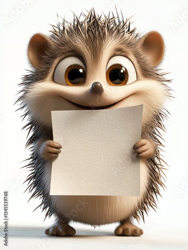 Adorable Cartoon Hedgehog Holds Blank Sign, Ready For Your Message. Perfect for announcements or cute designs.