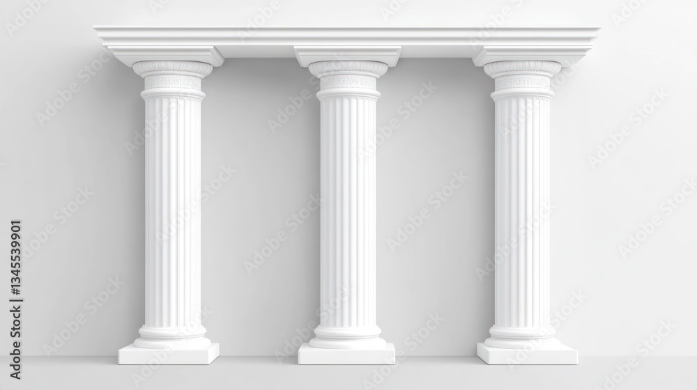 Three Classic Columns Against a White Wall Three Classic Columns Against a White Wall