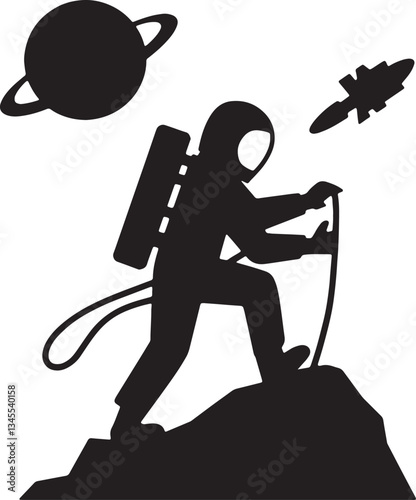 Black and white Astronaut Vector Image. Astronauts Space Flying Stock Illustration on white background. 
