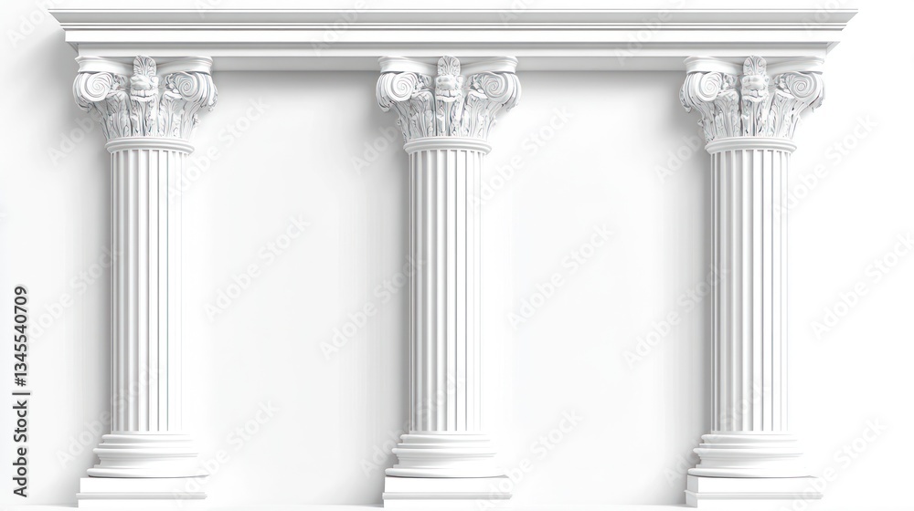 Naklejka premium Three classic white columns, architectural design, studio shot, background