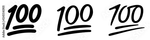 Set of hundred points symbols in black color. One hundred vector icon. Hundred-point emoji. hundred, 100 point.