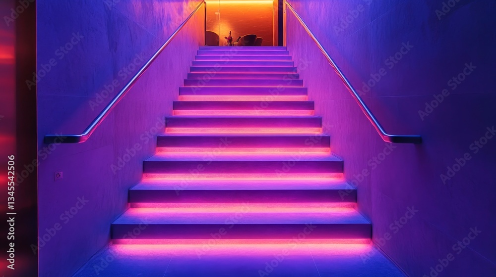 Smart stairway with automatic lighting enhances modern interior design in a stylish setting Smart stairway with automatic lighting enhances modern interior design in a stylish setting